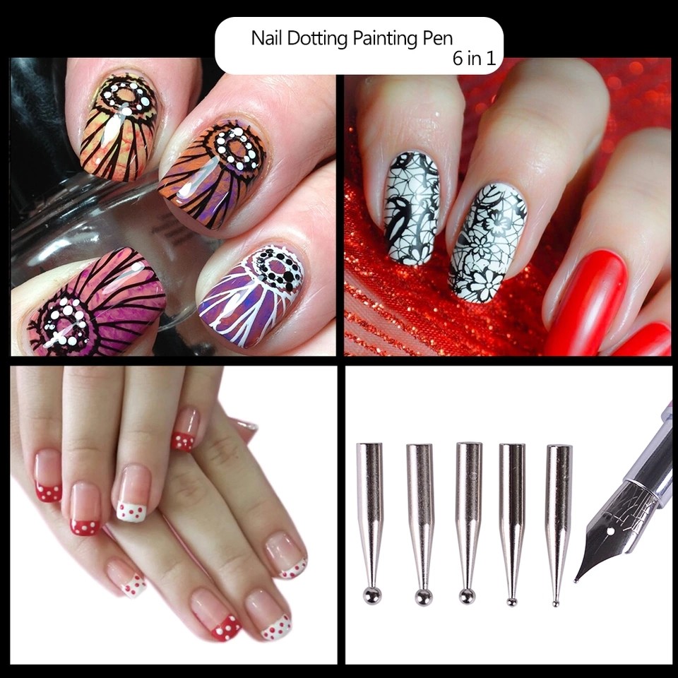 Full Beauty 6pcs Set Nail Dotting Pen Set Pro Steel Removable