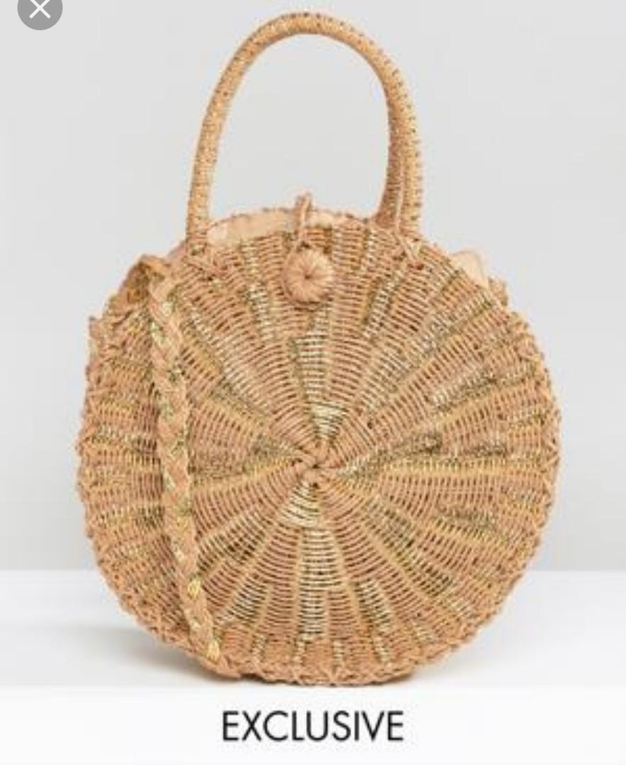 Gold Woven Straw Crossbody Bag, Women's Fashion, Bags & Wallets, Tote
