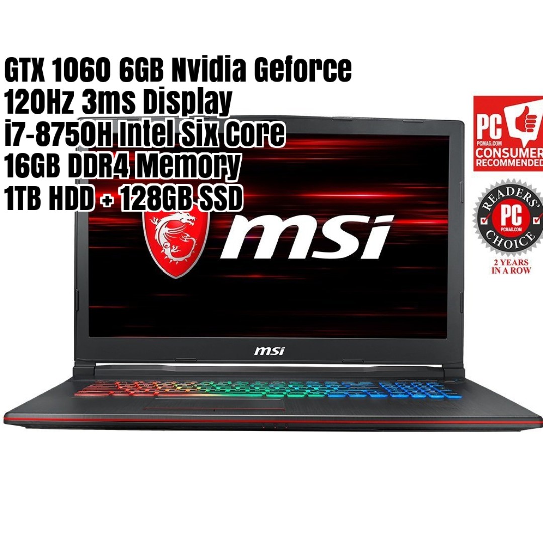 Msi Gaming Laptop Gtx 1060 120hz 17 3 I7 8750h 16gb Gp73 Leopard Electronics Computers Laptops On Carousell