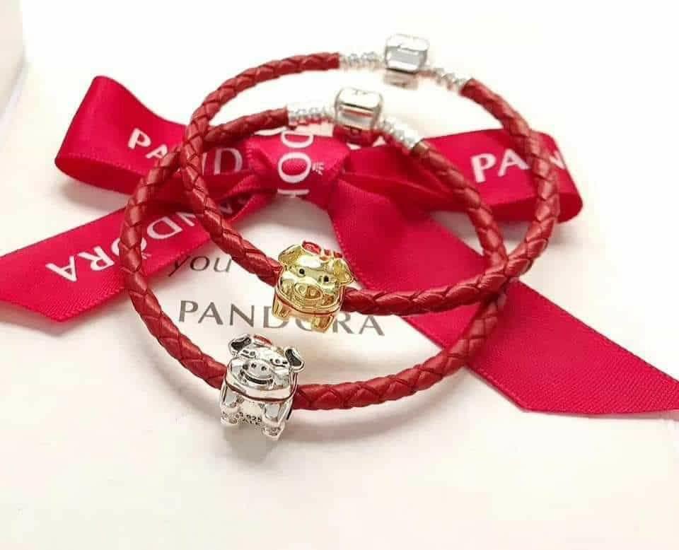 Red braided leather charm bracelet discount