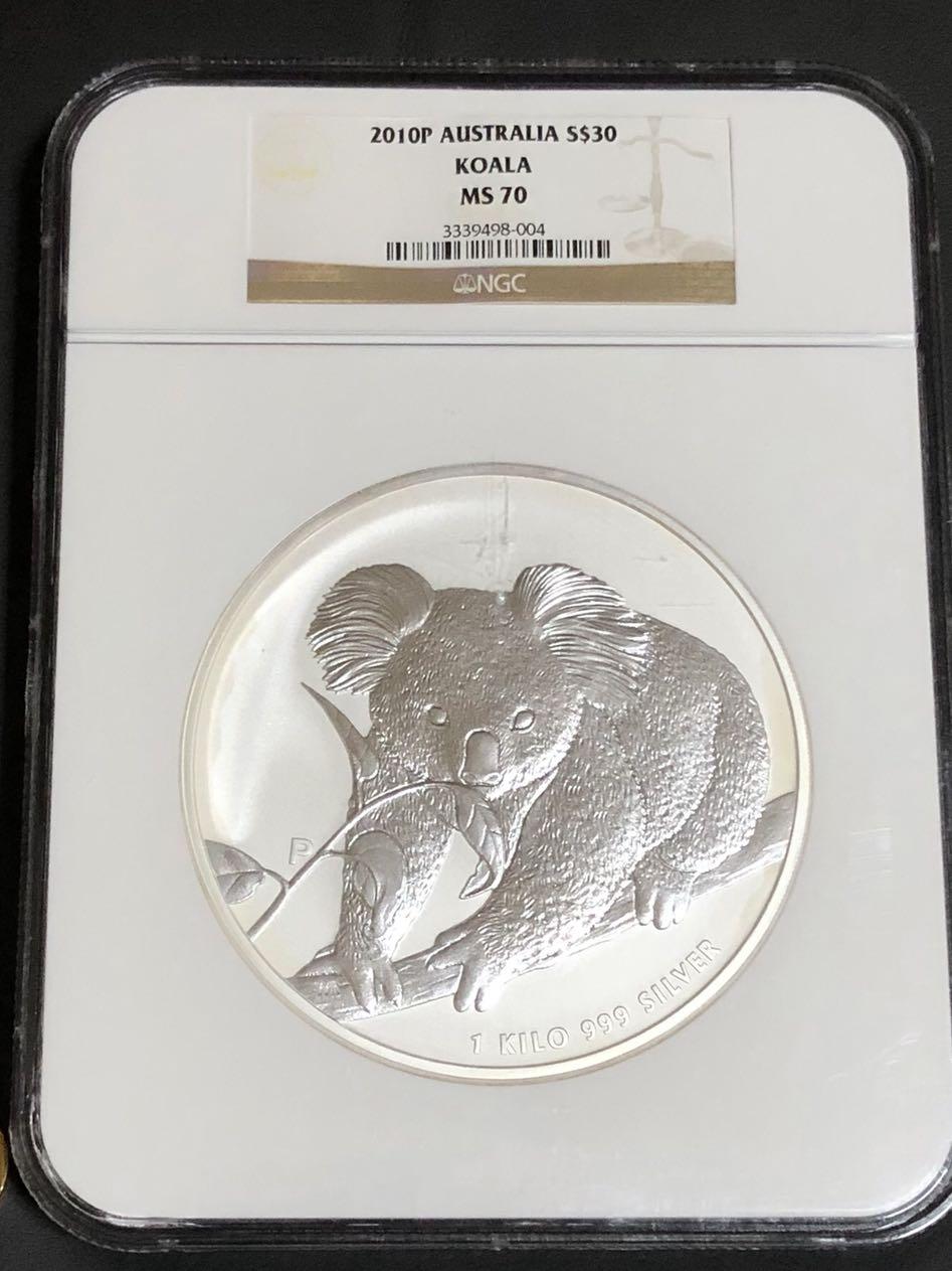 Perth Mint Giant Kilo coin Koala 2010 NGC70 999 1kg silver bullion (Category: Precious Stones) located in Singapore. Submitted by genuinetreasurebox (Listing ID 208275689, Image 1). Description: Perth Mint Giant Kilo coin Koala 2010 NGC70 999 1kg silver bullion NGC70 is the highest grade for coin certification. Not all coins freshly from mint can achieve such grading. . This kilo silver coin is graded flawless and sealed as such for eternity. Thi
