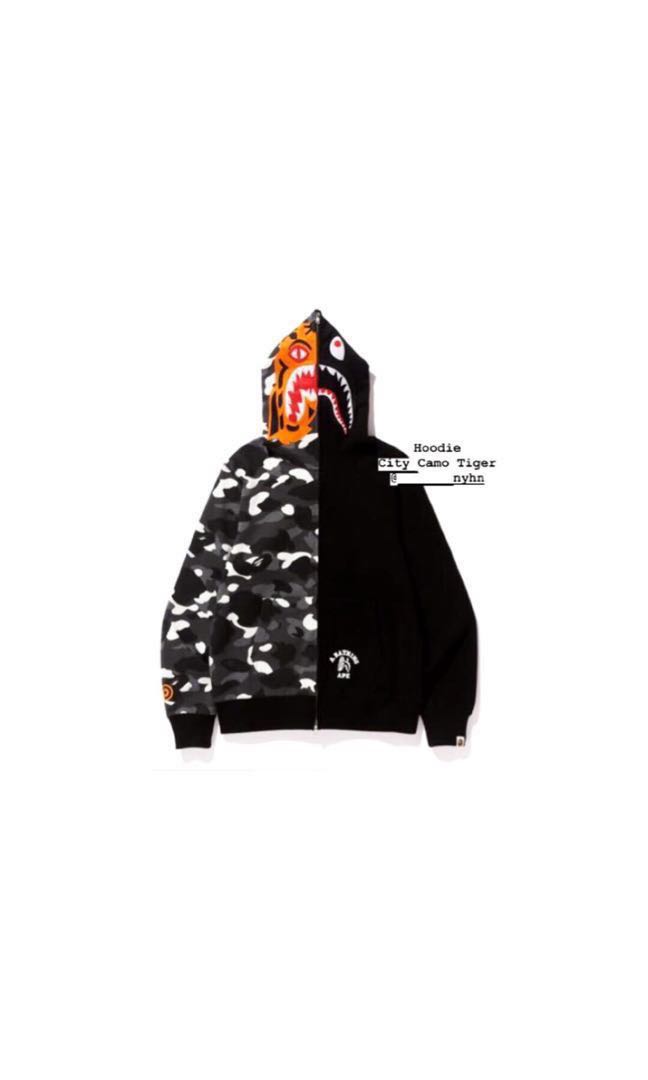 Bape city camo tiger shark full zip hoodie black