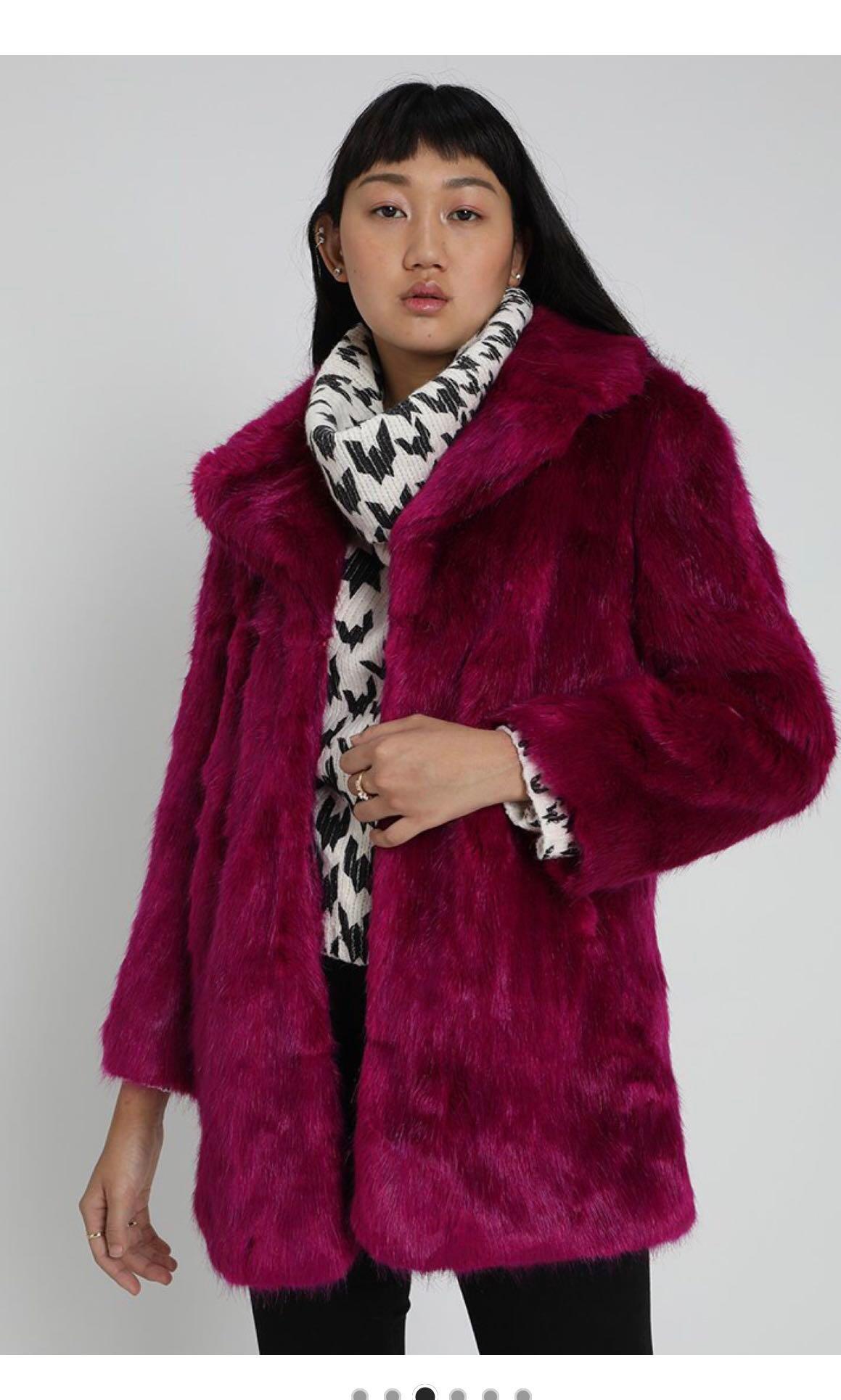 Topshop magenta on sale fur coat