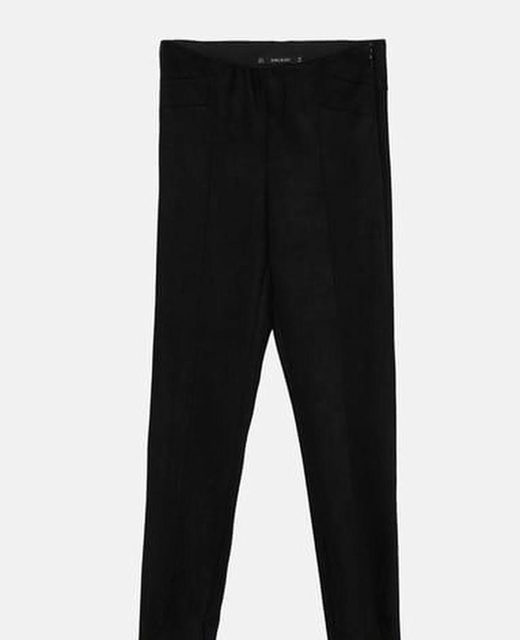 Zara faux suede jeans (Category: Jeans) located in Tarlac. Submitted by mrsduque (Listing ID 209262123, Image 2). Description: black Soft-touch leggings with an elastic interior waistband with side zip fastening hidden in the seam. Valued at 2,300php.