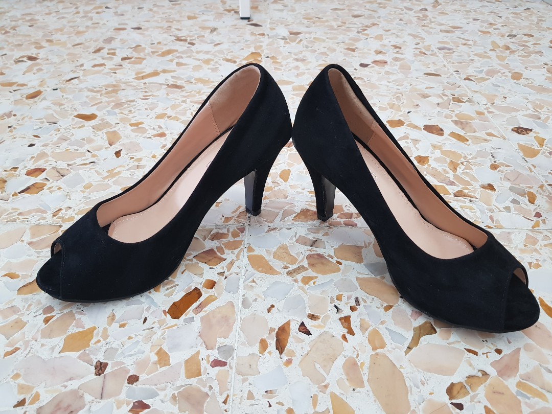 black open toe high heel shoes