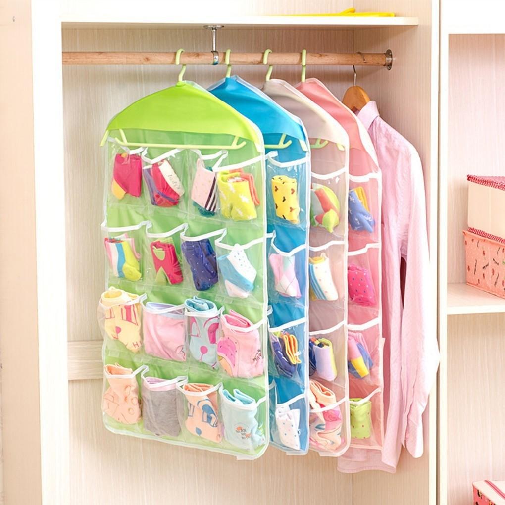 16 Pockets Clear Hanging Bag Socks Bra Underwear Rack Hanger Storage O –