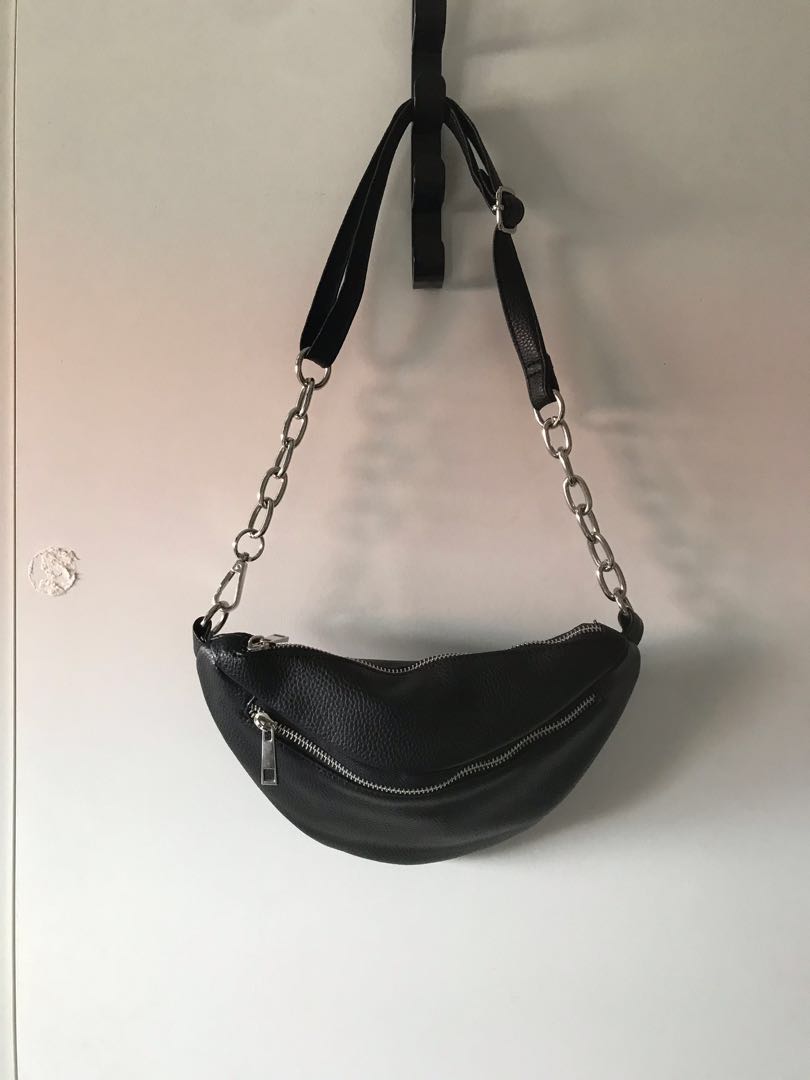 leather bum bag with chain