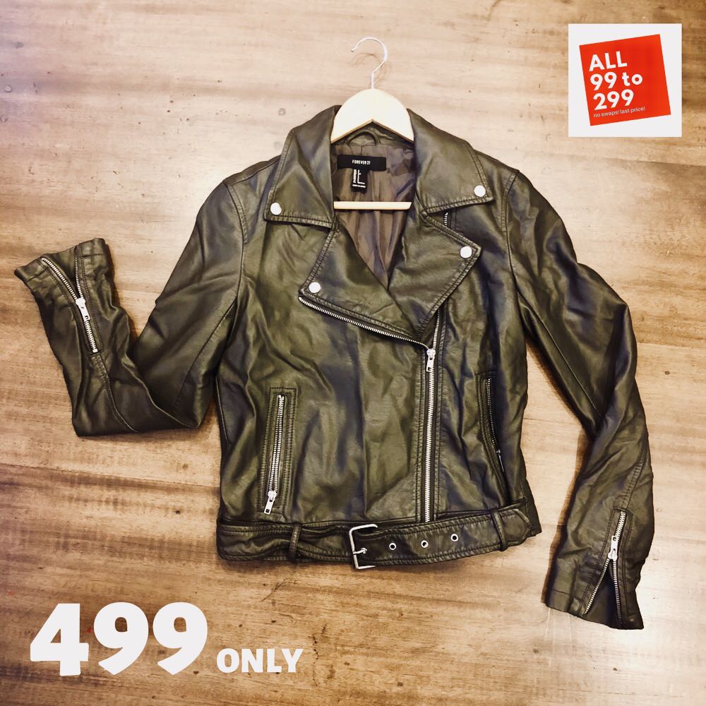 Forever 21 green leather jacket sales