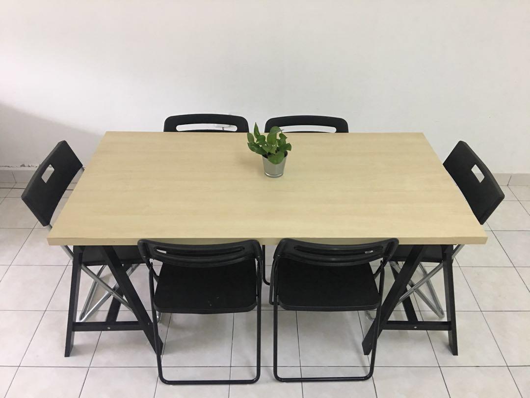 Ikea Dining Work Table Tops With Legs 6 Fold Chairs Home