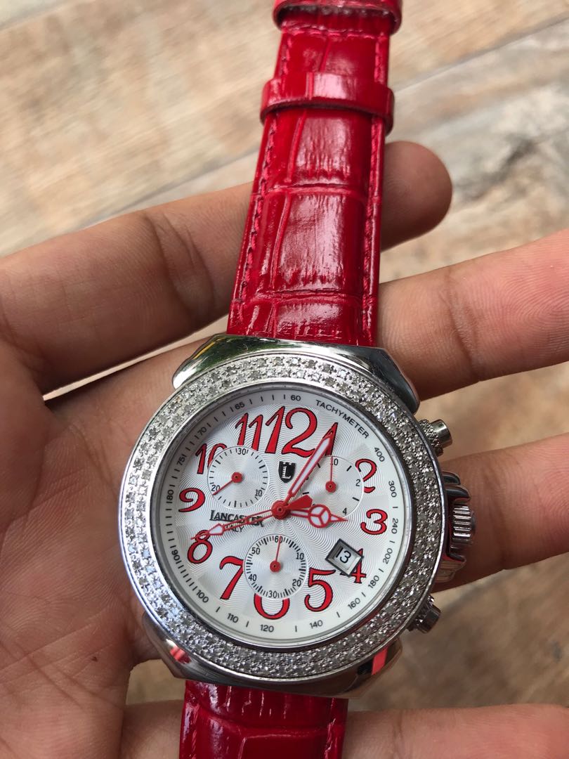 Jam tangan lancaster italy chronograph swiss made with diamond 0.94 carats