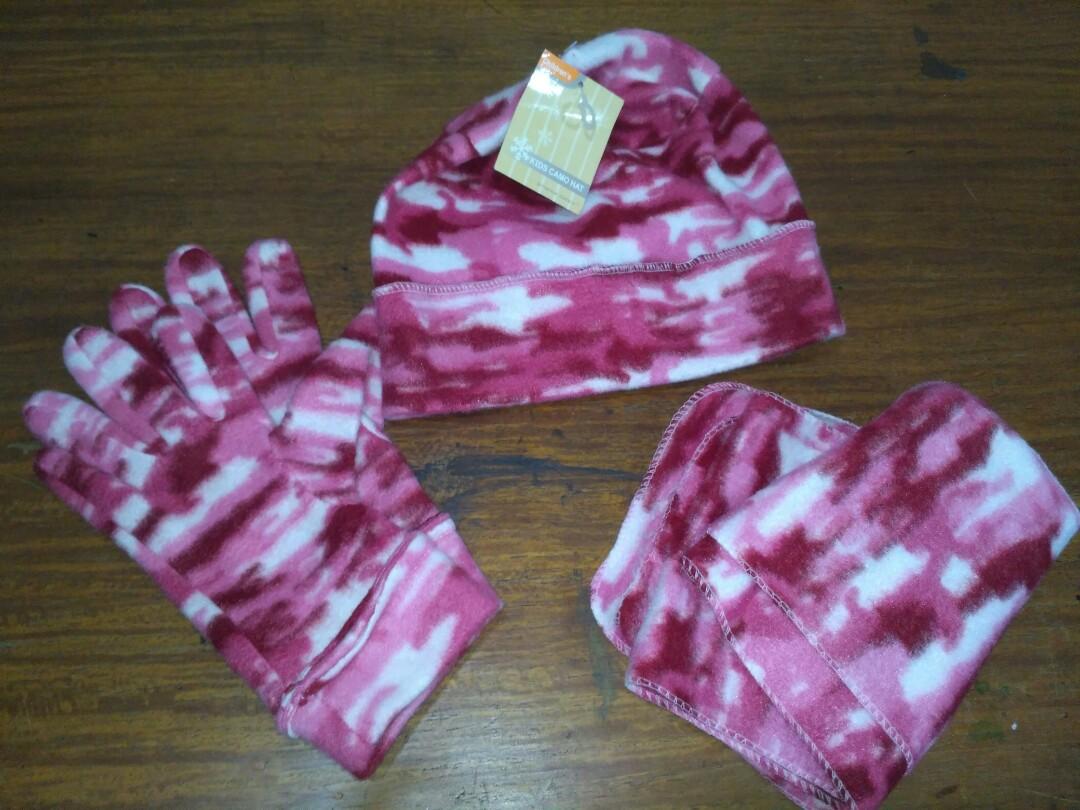 Kids Pink Camo Winter Set Hat Gloves And Scarf Babies Kids