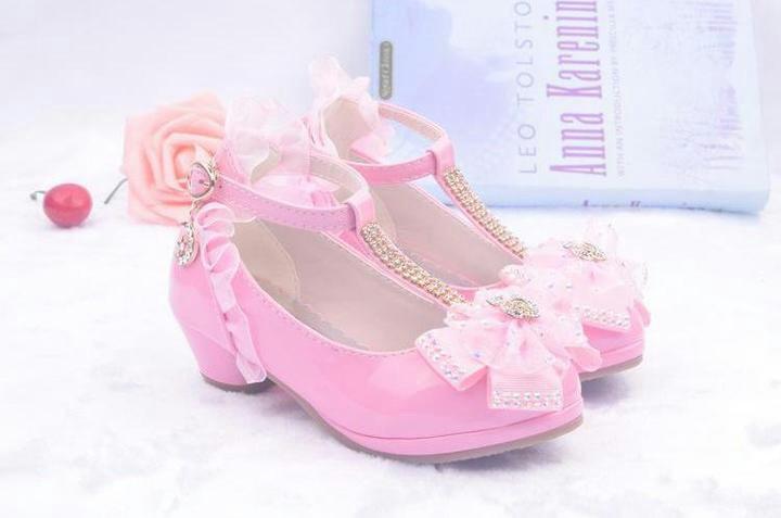 Pink Low Heel Flower Girl Shoes With 