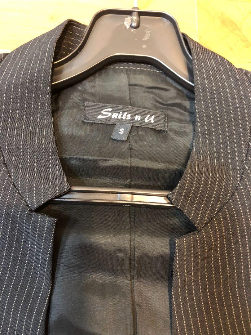 SUITS & U black stripes suit set (jacket + skirt), Women's Fashion ...