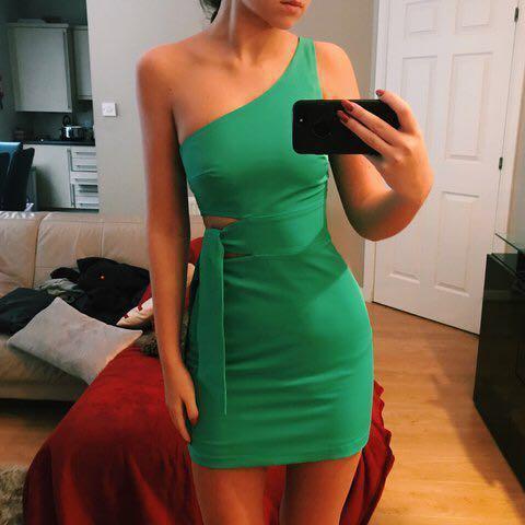 Zara Green One Shoulder Dress, Women's ...