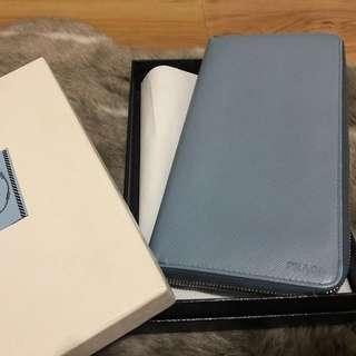Excellent Prada Organizer Wallet Light Blue Saffiano Leather