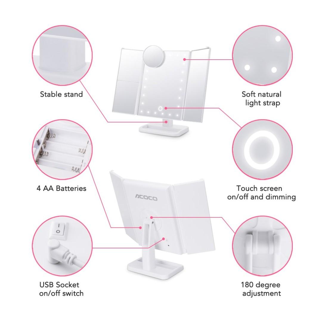 ACOCO LED Light Up Vanity Mirror, Trifold Lighted with 24 Lights