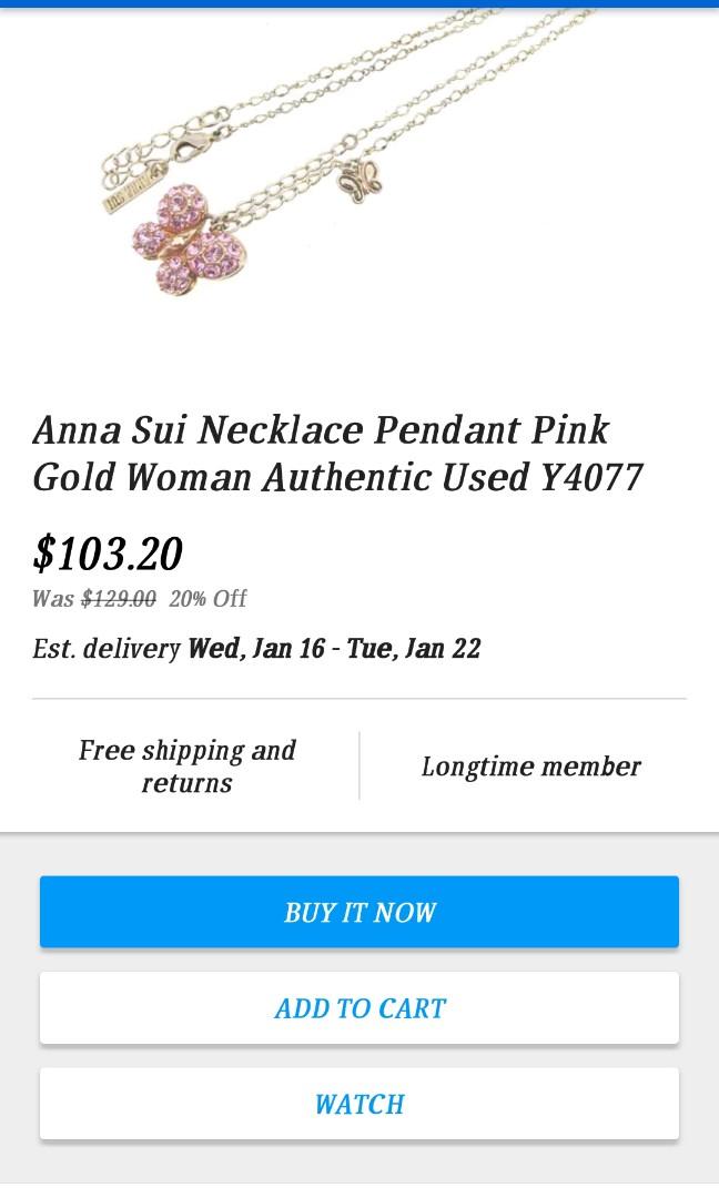 Authentic Anna Sui Rhinestone Butterfly Pendant Rosegold Tone 