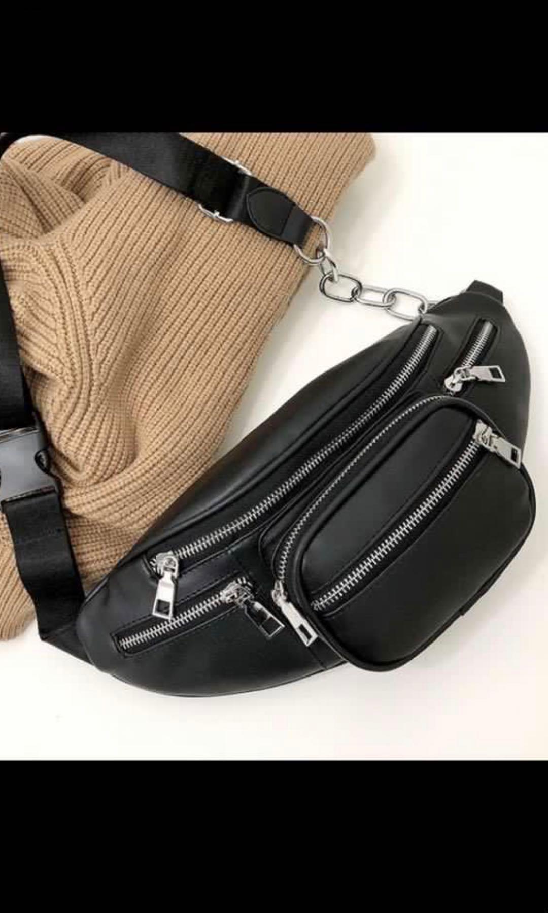 black chain fanny pack