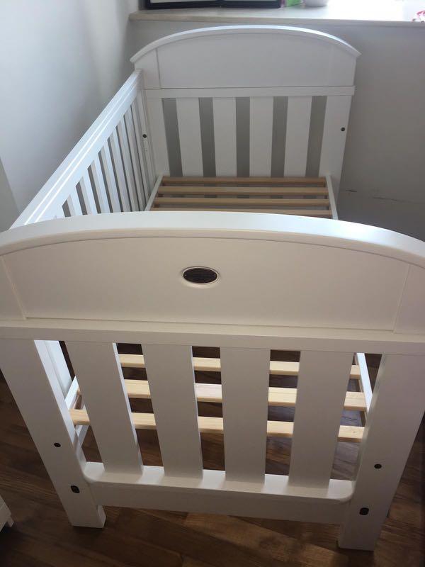 Boori Country Cot and Kingparrot Mattress (White) and Toddler Guard