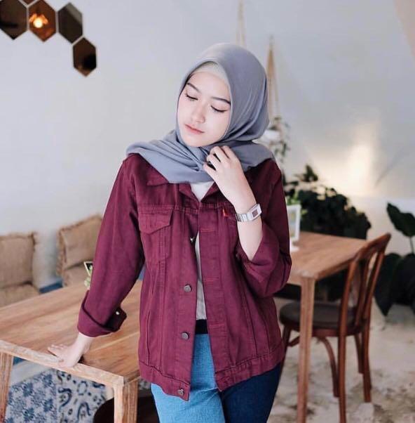 Jaket shop denim maroon