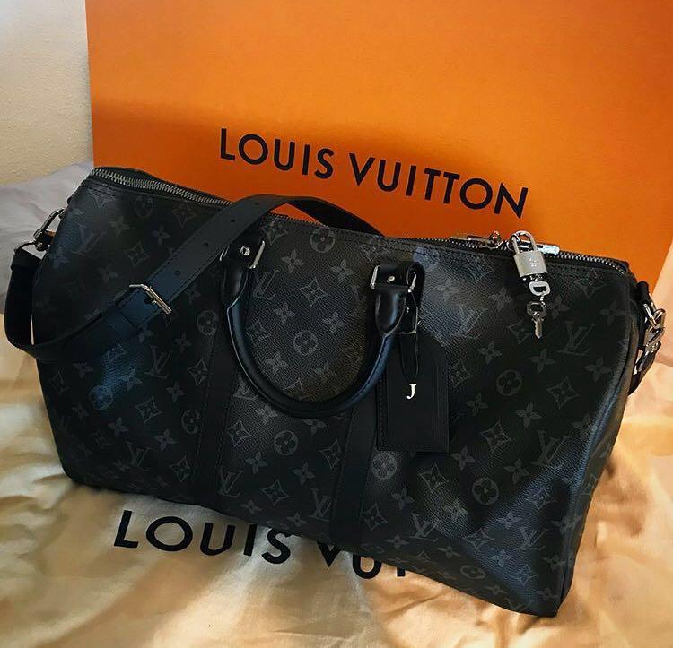Louis Vuitton LV Keepall 45 eclipse Grey Leather ref.330183 - Joli