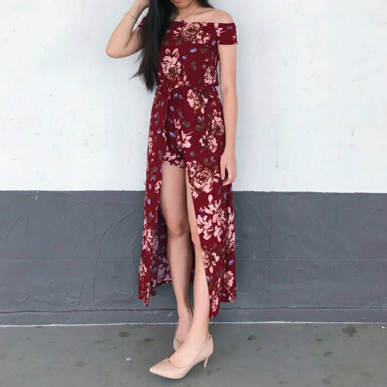 Red maxi romper outlet dress