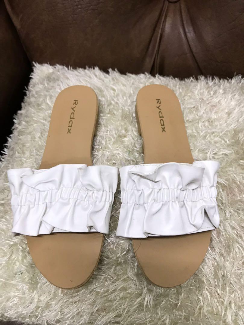 white sandals slip on
