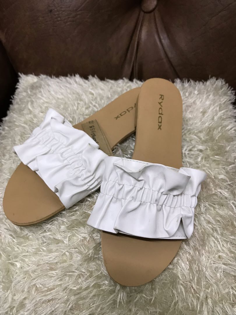 white sandals slip on