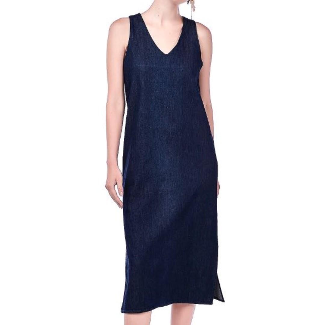 dark denim midi dress