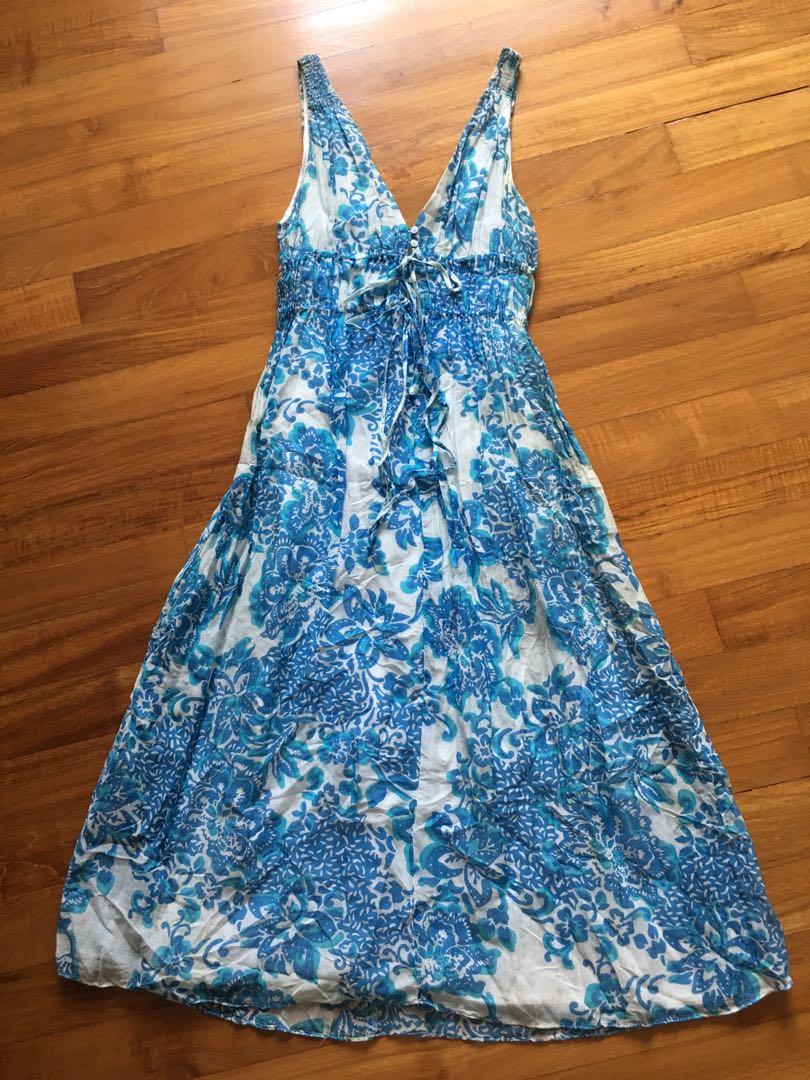 Vintage Zara Blue Floral Maxi Dress 