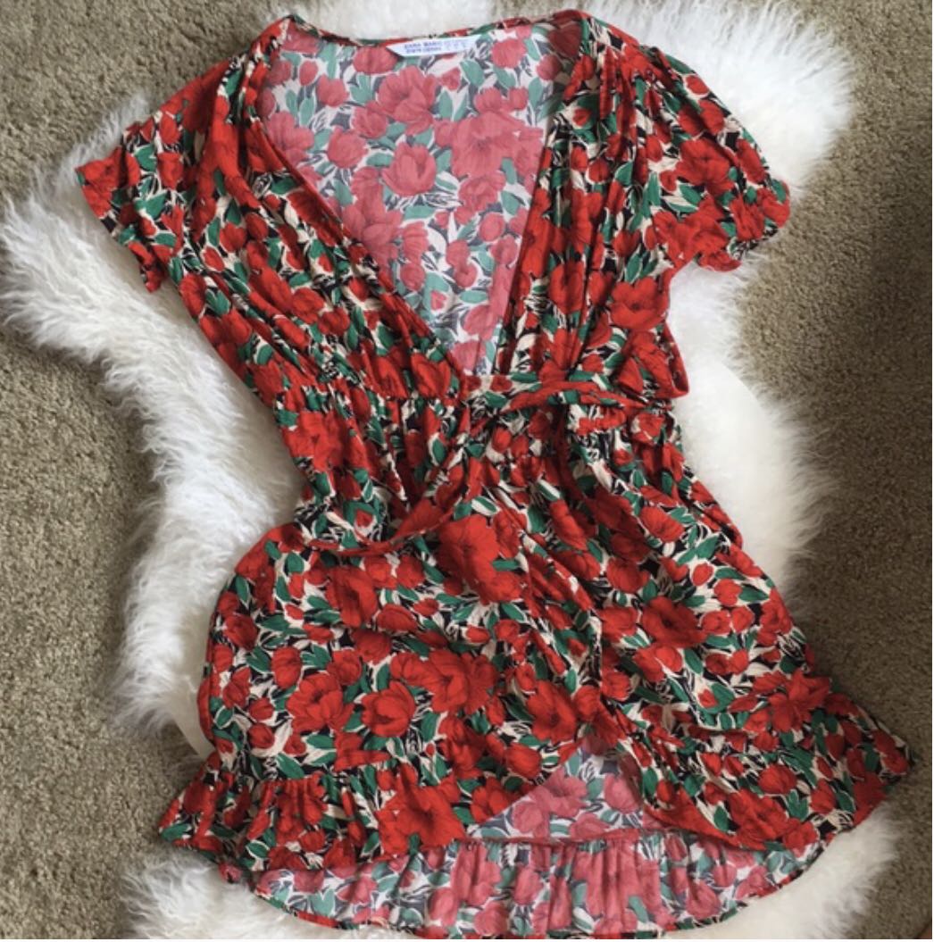 zara red wrap dress