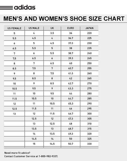 size chart adidas slip on