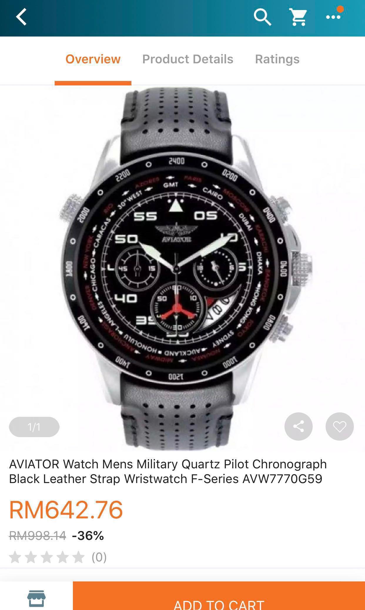 AVIATOR Men s Watch Military Quartz Pilot Chronograph Black Leather Strap Wristwatch F Series AVW7770G59