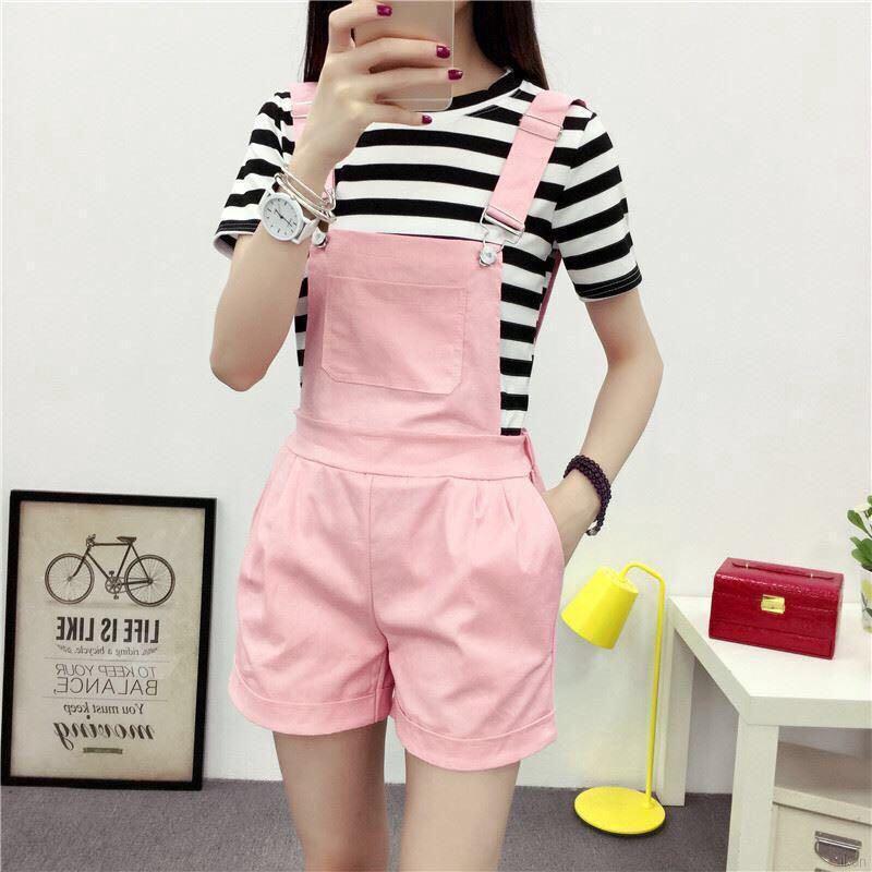 pink short dungarees