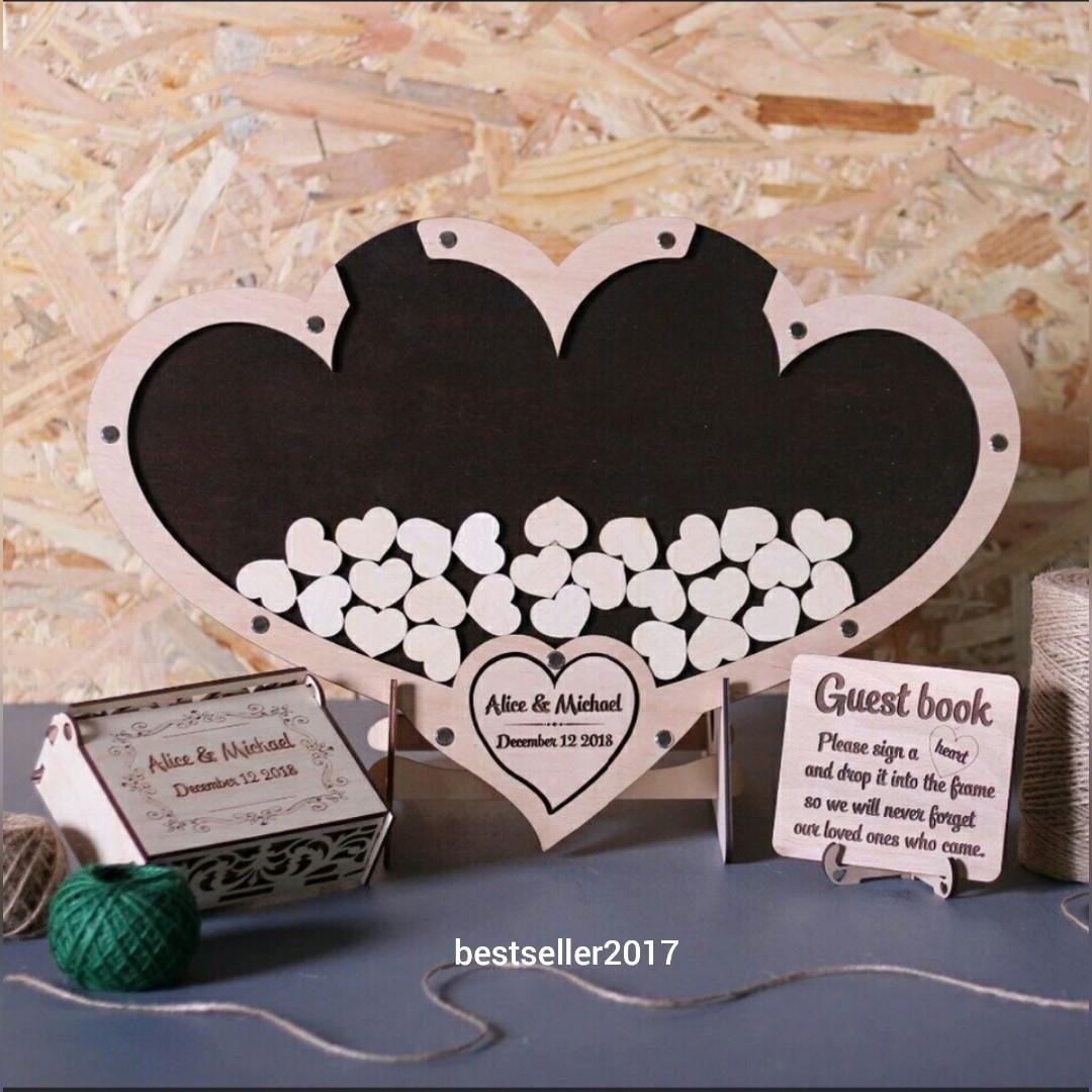 Custom Heart Wedding Guest Book Double Heart With Dropbox