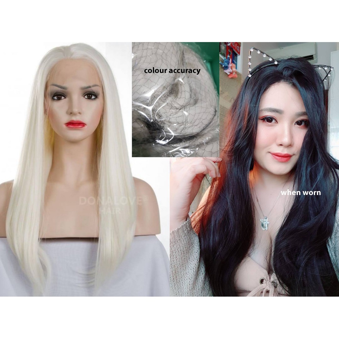 Donalovehair White Waist Length Straight Synthetic Lace Wig