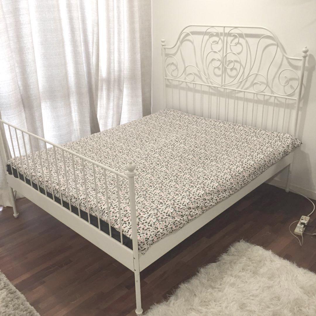 IKEA LEIRVIK Queen Bed Frame With Mattress, Furniture & Home Living