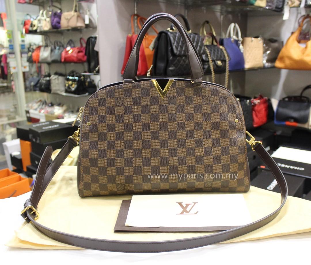 Pre-Owned LOUIS VUITTON Louis Vuitton Kensington bowling handbag N41505  Damier canvas leather Ebene (Good) 