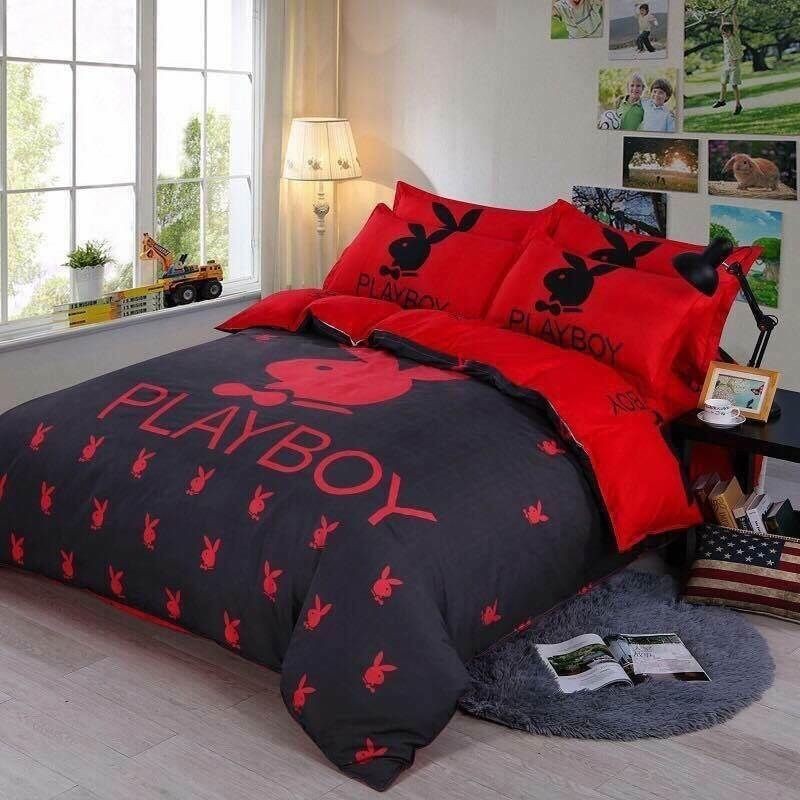 Playboy Bedding Set Full 6 In 1 Red Queen Size Only