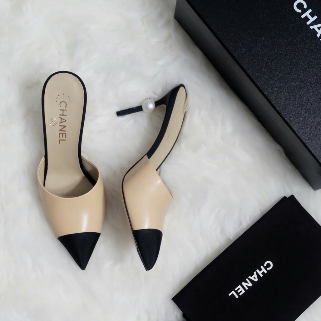 chanel pearl heel mules