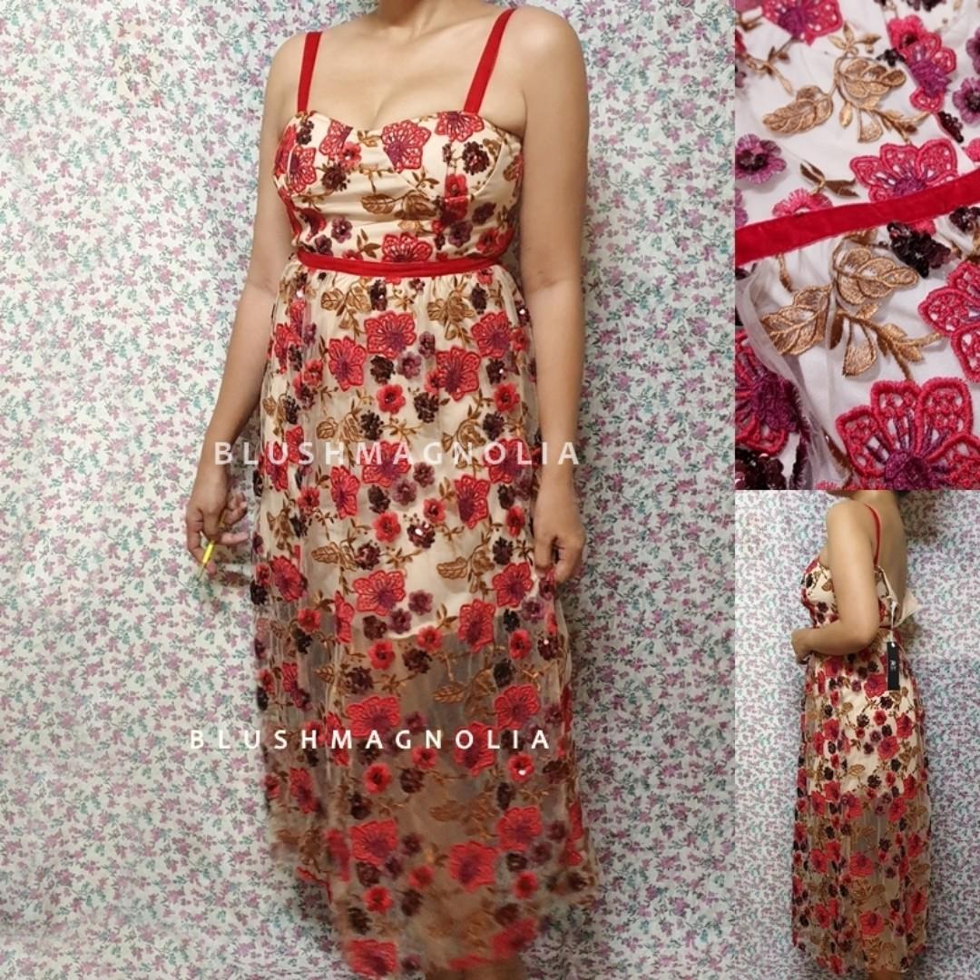 self portrait red floral dress