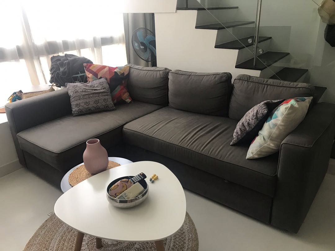 Sofa bed L shape grey ikea manstad, Furniture & Home Living, Furniture