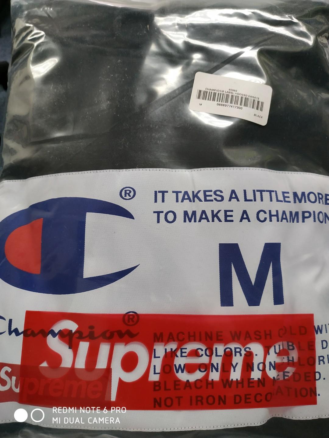 supreme champion label hooded sweatshirt black