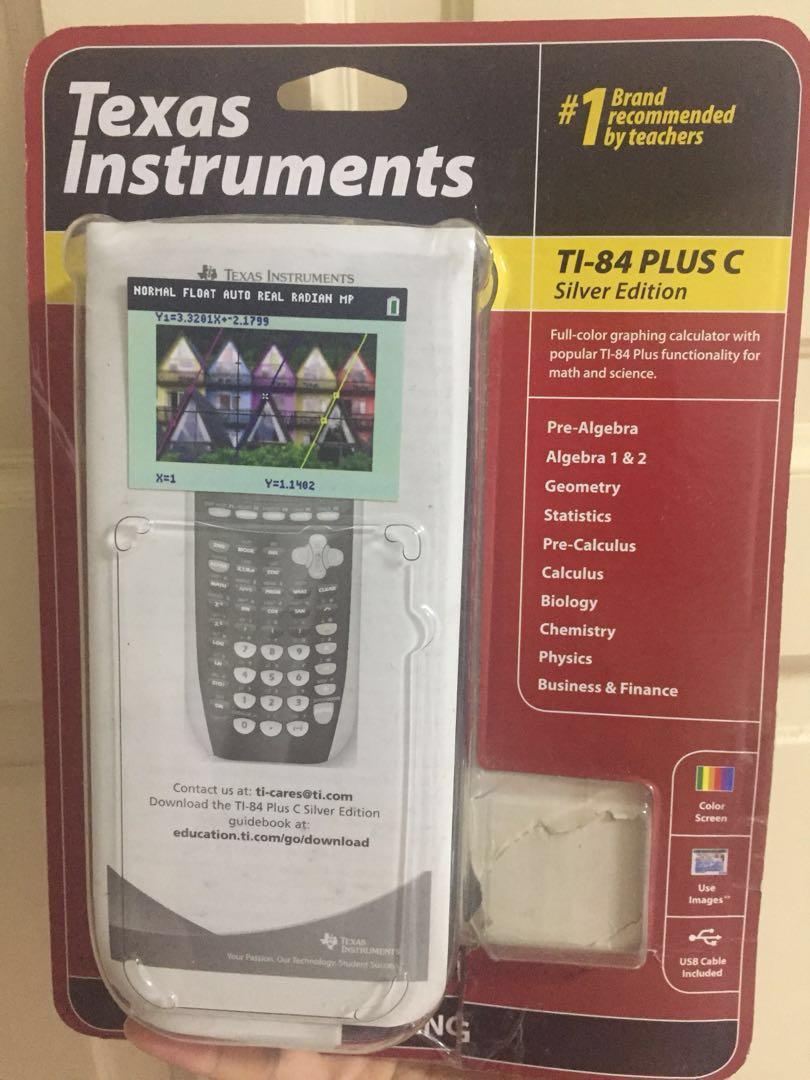 TI-84 PLUS C Silver Edition Graphing calculator with USB charging cable ...
