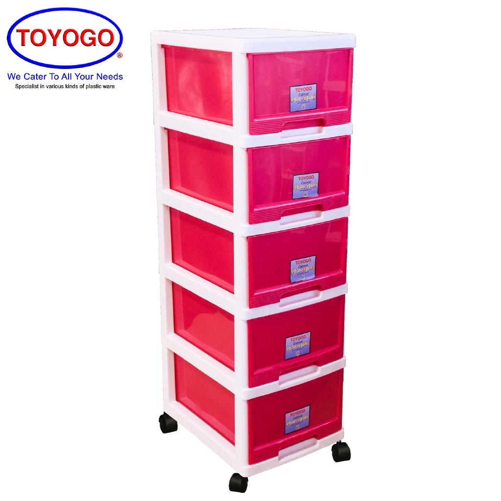 Toyogo Plastic Storage Cabinet Drawer With Wheels 5 Tier 802