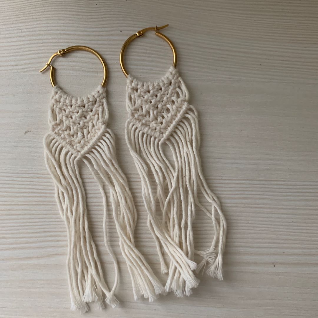 White Macrame Earrings Women s Fashion Jewelry Organizers