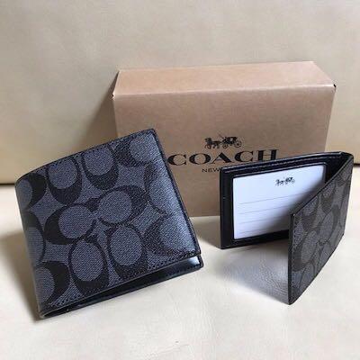 30% PRICE DROP!! - Coach Men's Signature Double Billfold Wallet & Card  Holder -Black & Charcoal, Luxury, Bags & Wallets on Carousell