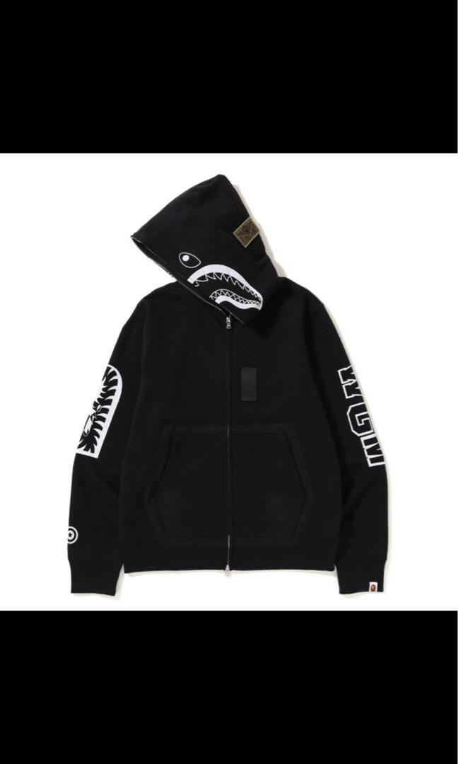 bape military shark full zip hoodie black
