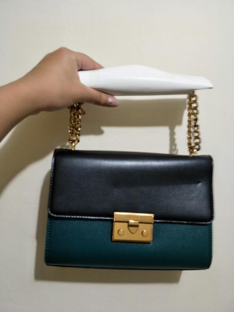 Charles Keith Black And Green Sling Bag Luxury Bags Wallets Sling Bags On Carousell