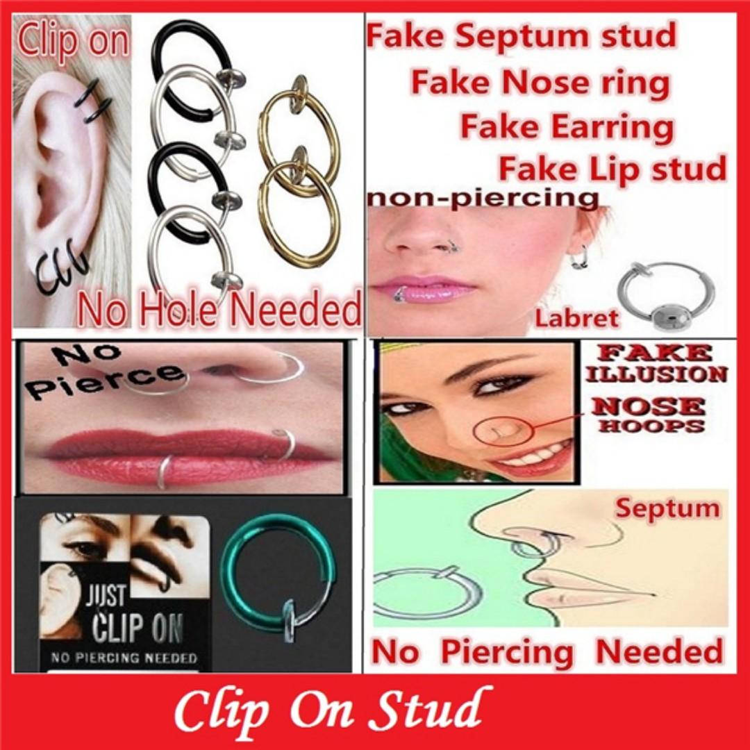 Clip On Fake Piercing Color Rings Ear Nose Lip Ring Illusion